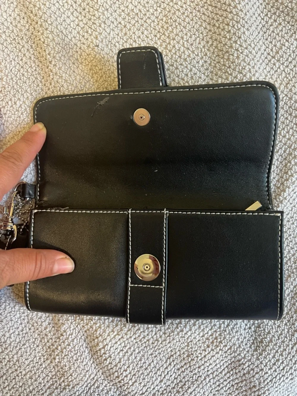 Nice Black Leather Wristlet Clutch with Silver Buckle